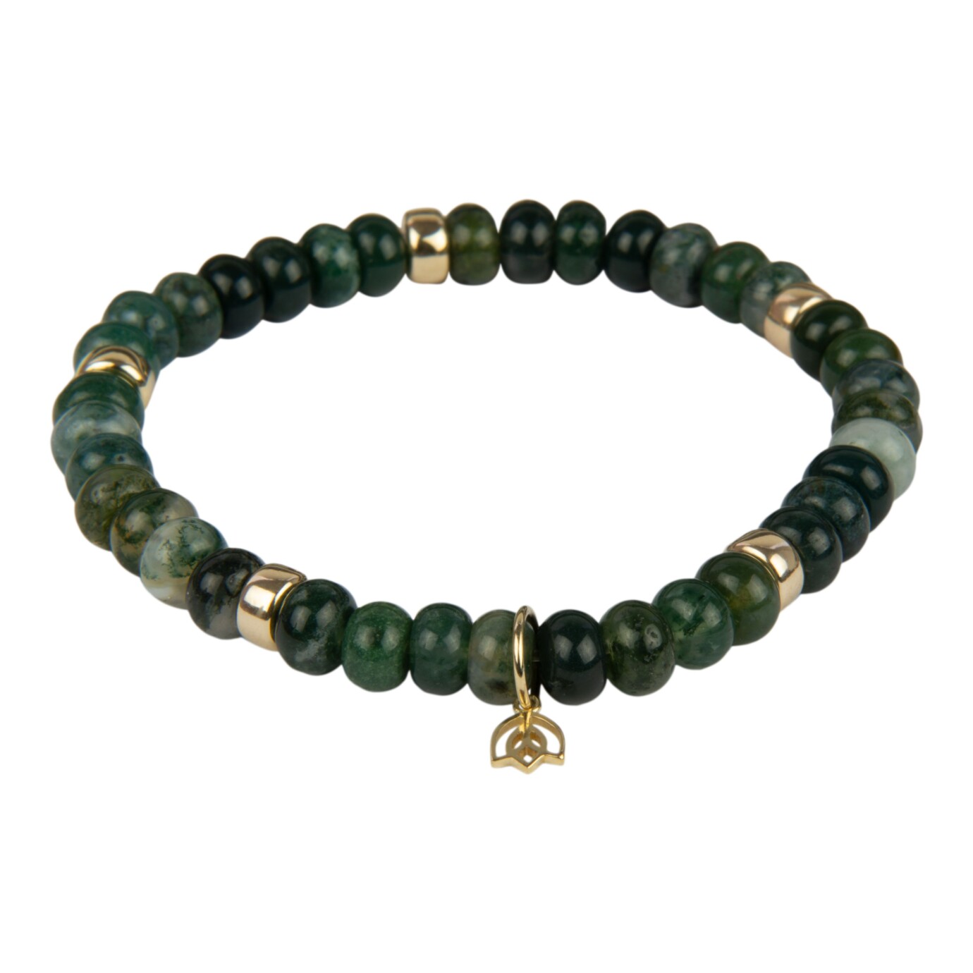 Kleursteen armband met 14 karaat goud en mos agaat