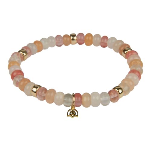 Kleursteen armband met roze kwarts en witte maansteen en 14 karaat goud