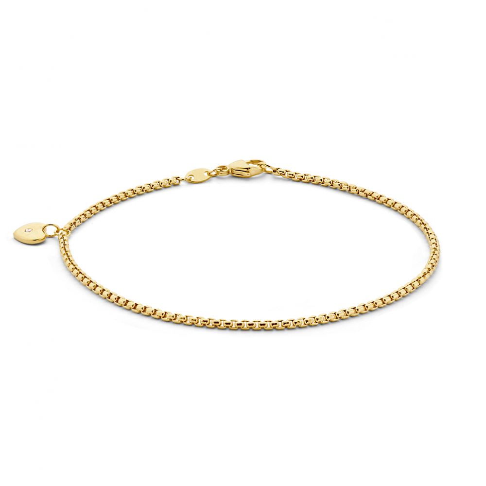 14k geelgouden armband met gouden hartje en 0.01ct diamant