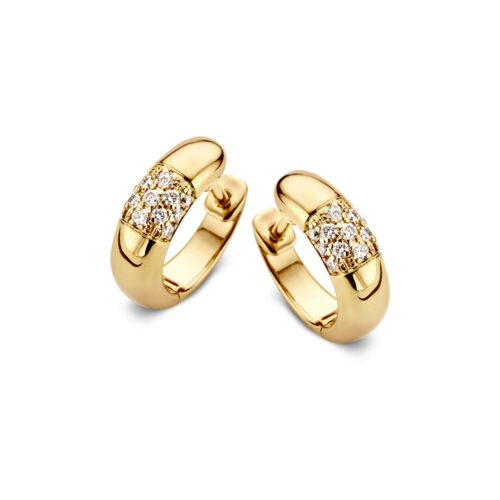 14 karaat geelgouden creolen bol met diamant