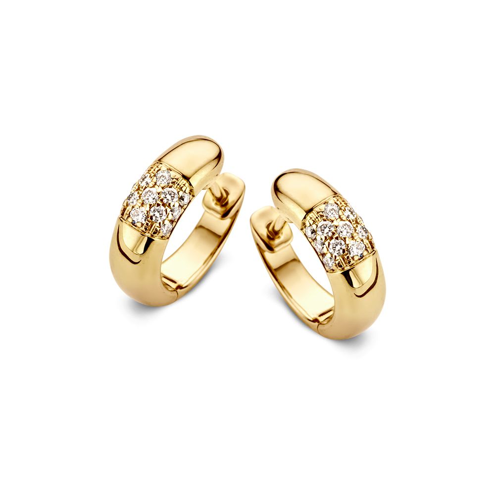 14 karaat geelgouden creolen bol met diamant