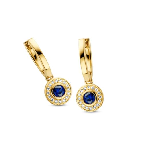 14 karaat geelgouden oorbellen met blauw saffier