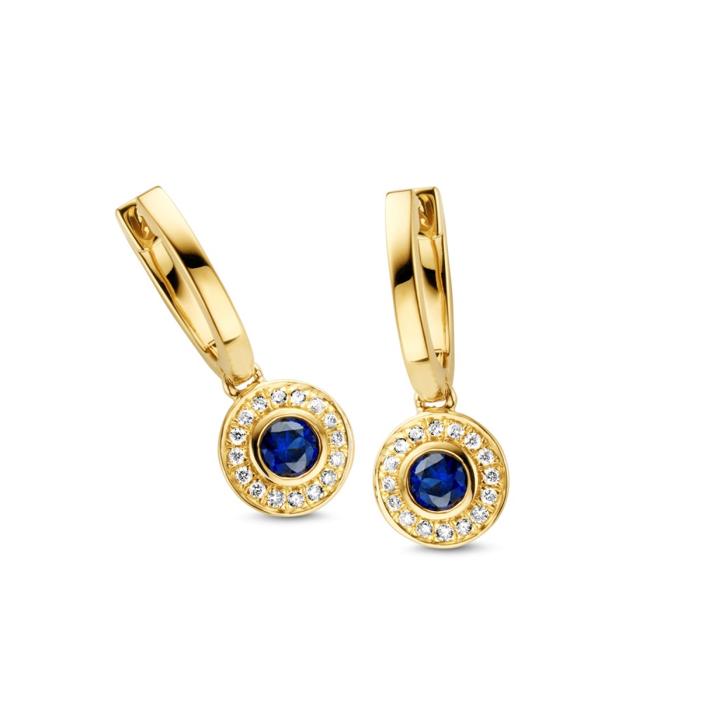14 karaat geelgouden oorbellen met blauw saffier
