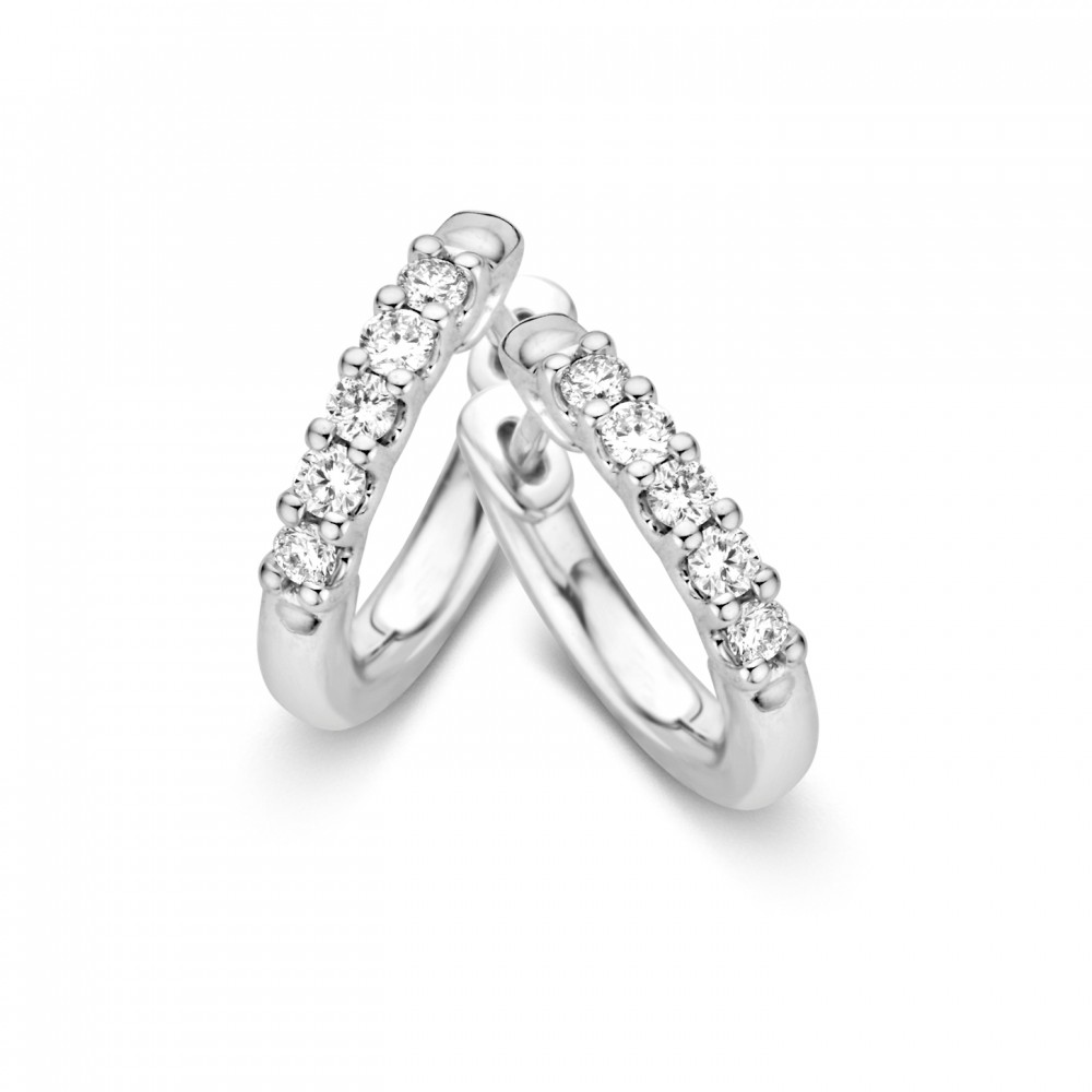 14 karaat witgouden creolen met 0.20ct diamant