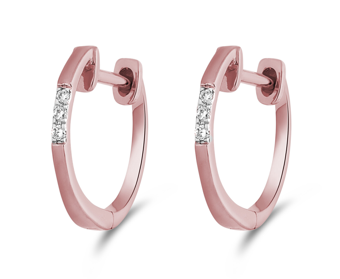 14 karaat rosegouden creolen met diamantjes