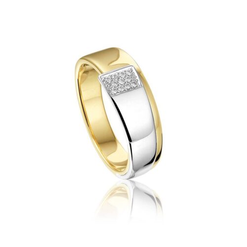14 karaat bicolor ring met diamant 0.11ct
