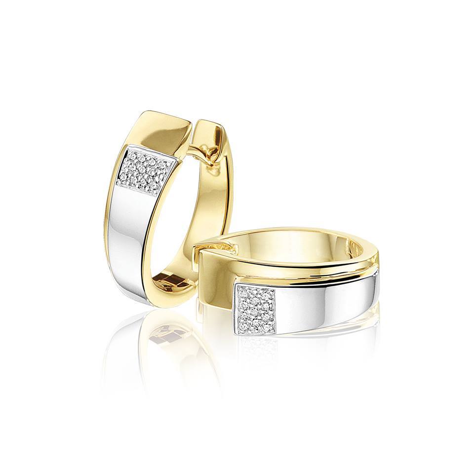 14 karaat bicolor creolen met diamant 0.08ct