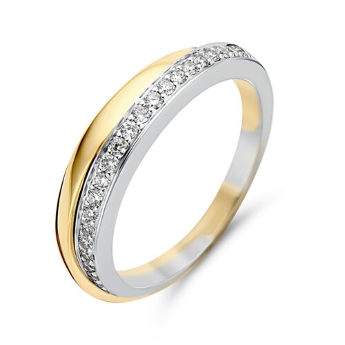 14 karaat geel en witgouden ring met diamant