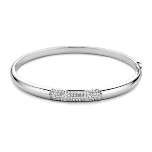 14 karaat witgouden armband met pavé diamant bol