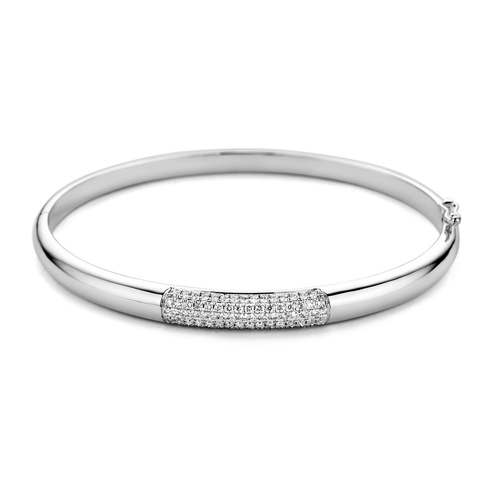 14 karaat witgouden armband met pavé diamant bol